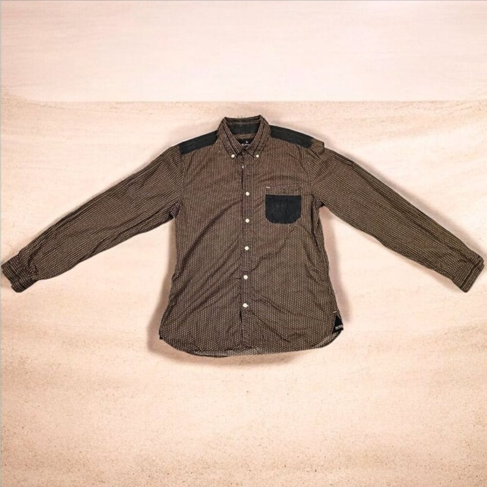 Buffalo David Bitton Slim Fit Mens Shirt M/M Brown Patterned Long Sleeve Cotton - Picture 9 of 9